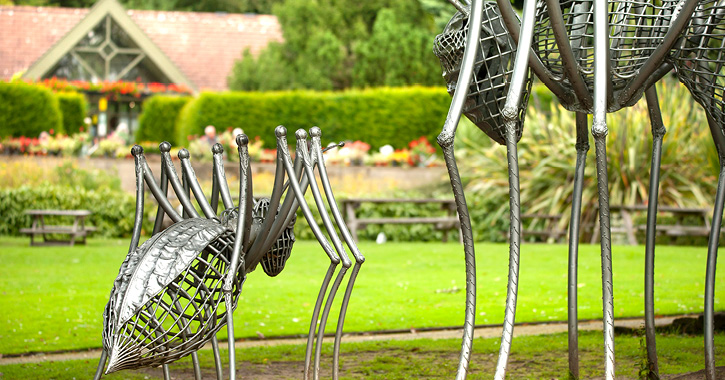 View of artwork in the grounds of Durham University Botanic Garden